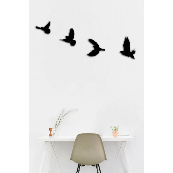 hşap Dörtlü Kuş Duvar Süsü Lazer Kesim Duvar Dekoru