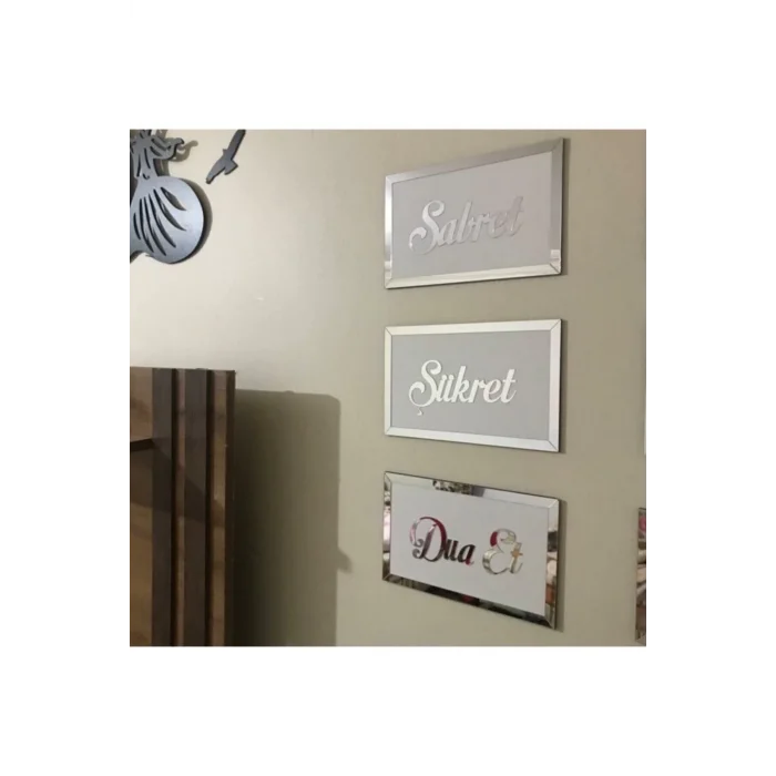 Sabret Şükret Dua Et 3lü Set Gümüş Kenar Beyaz Zemin 26x16 Cm