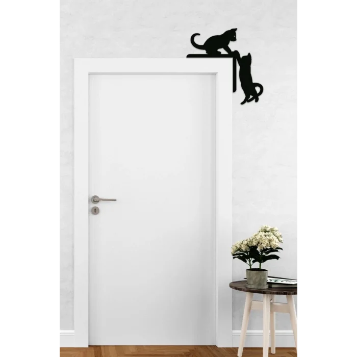 Sağ Köşe Süsü Sevimli Kediler Siyah Lazer Kesim