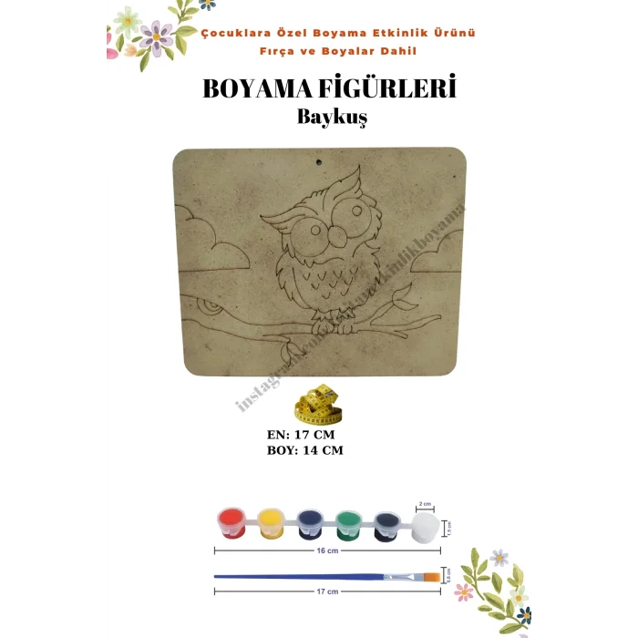 Baykuş Ahşap Boyama Figürü – Fırça ve Boya Dahil / Figür Seçenekli