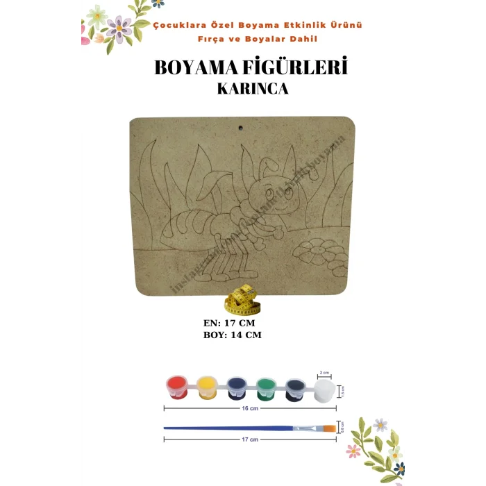 Karınca Ahşap Boyama Figürü – Fırça ve Boya Dahil / Figür Seçenekli