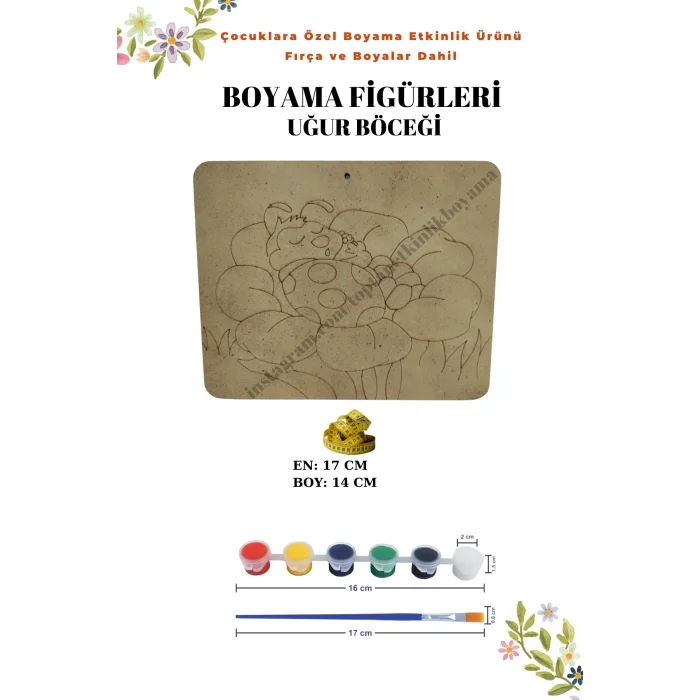 Uğur Böceği Ahşap Boyama Figürü – Fırça ve Boya Dahil / Figür Seçenekli