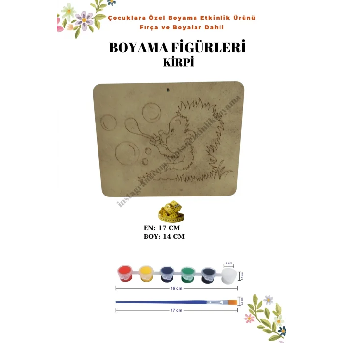 Kirpi Ahşap Boyama Figürü – Fırça ve Boya Dahil / Figür Seçenekli