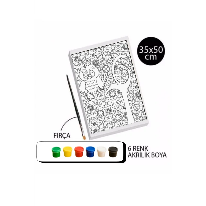Baykuş Desenli Tuval Boyama Seti | Çocuklar İçin Boyanabilir Kanvas Tablo | Eğitici Sanat Etkinliği