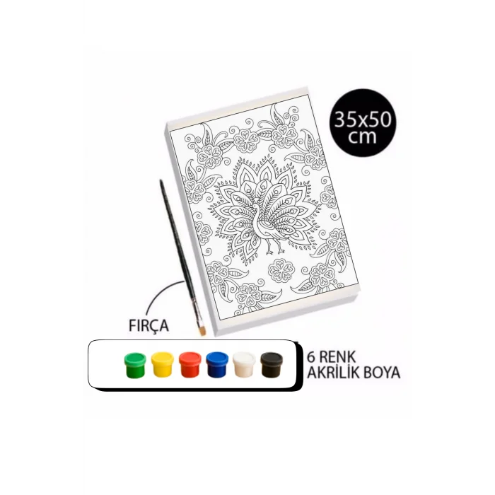 Tavus Kuşu Mandala Tuval Boyama Seti | 35x50 cm Kanvas Boyama Tablosu | Çocuk ve Yetişkin Sanat Etkinliği