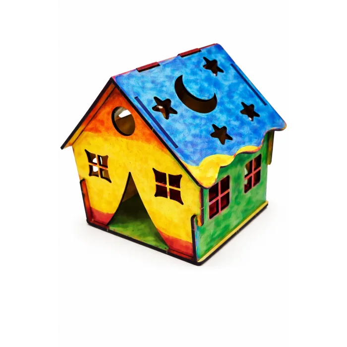 Büyük Ev Gece Lambası LED’li Boyama Seti | Çocuklar İçin Ahşap Boyama Etkinlik Ürünü | MDF Dekoratif Lamba