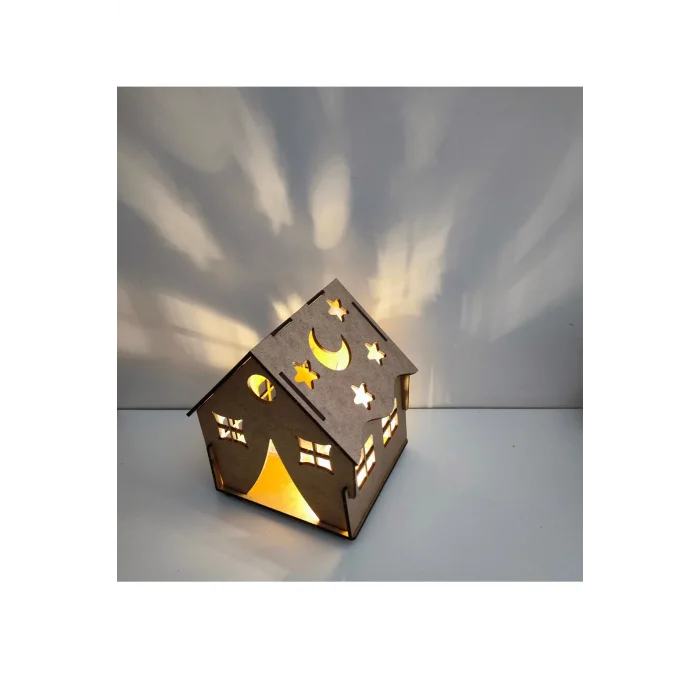 Büyük Ev Gece Lambası LED’li Boyama Seti | Çocuklar İçin Ahşap Boyama Etkinlik Ürünü | MDF Dekoratif Lamba