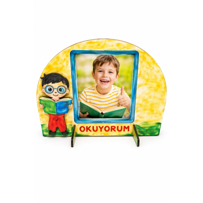 Erkek Çocuk Okuyorum Çerçeve Boyama Seti | Çocuklar İçin Ahşap Boyama Etkinlik Ürünü | MDF Fotoğraf Çerçevesi