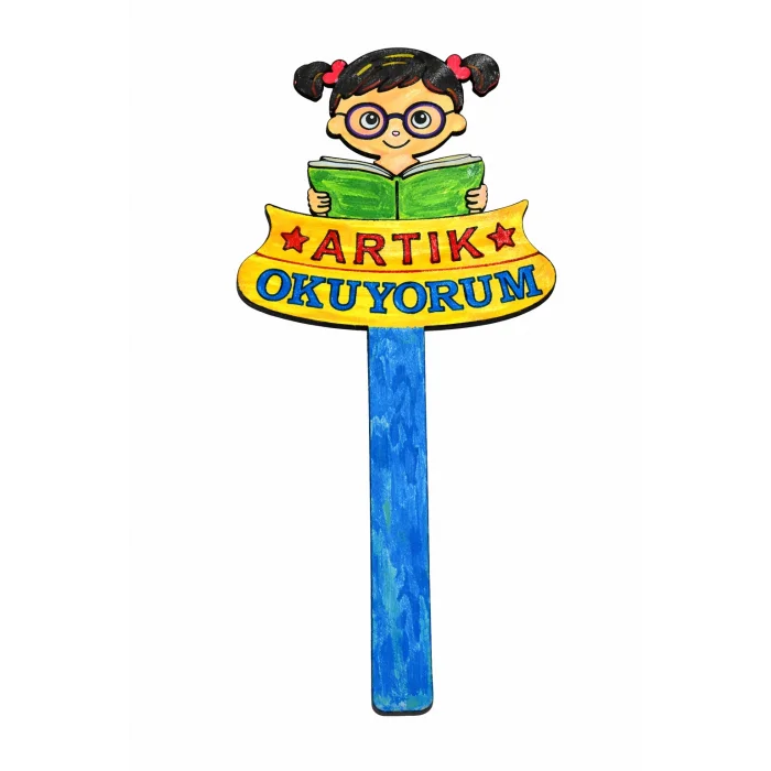 Kız Çocuk Artık Okuyorum Kitap Ayracı Boyama Seti | Çocuklar İçin Ahşap Boyama Etkinlik Ürünü | MDF Kitap Ayracı