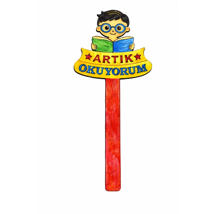 Erkek Çocuk Artık Okuyorum Kitap Ayracı Boyama Seti | Çocuklar İçin Ahşap Boyama Etkinlik Ürünü | MDF Kitap Ayracı