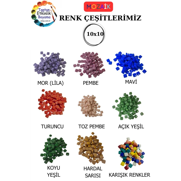 200 Gram 10x10mm Mozaik Taş – | Mozaik Atölye Seti | Cam Mozaik