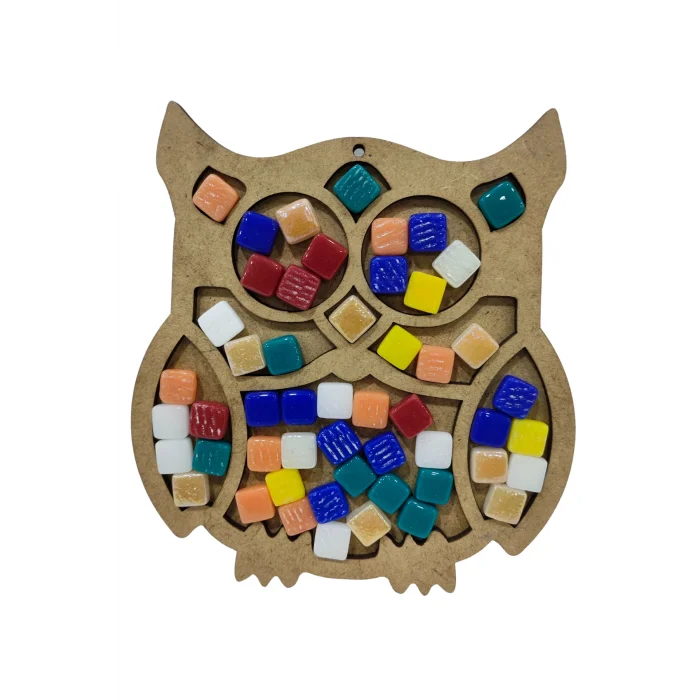 Ayakta Baykuş Mozaik Yapma Seti | MDF Mozaik Baz | Mozaik Taş Etkinlik Ürünü