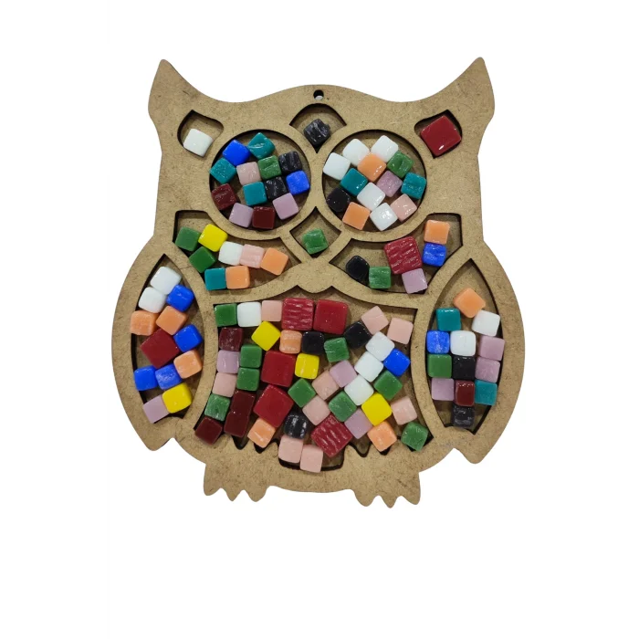 Ayakta Baykuş Mozaik Yapma Seti | MDF Mozaik Baz | Mozaik Taş Etkinlik Ürünü