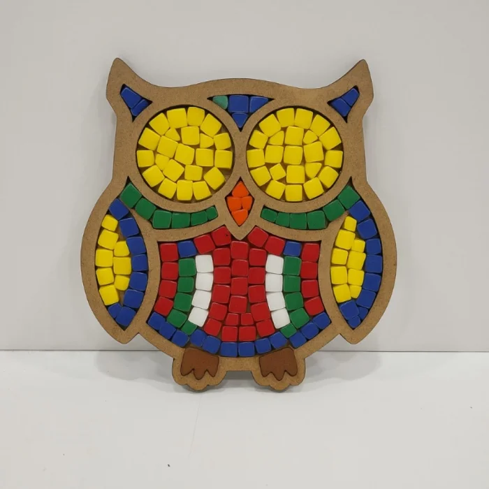 Ayakta Baykuş Mozaik Yapma Seti | MDF Mozaik Baz | Mozaik Taş Etkinlik Ürünü