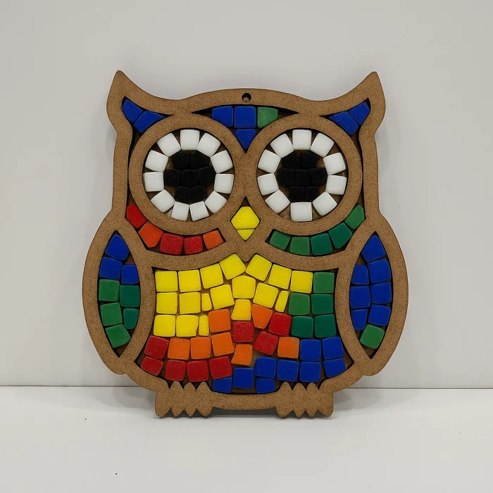 Ayakta Baykuş Mozaik Yapma Seti | MDF Mozaik Baz | Mozaik Taş Etkinlik Ürünü