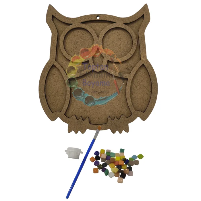 Ayakta Baykuş Mozaik Yapma Seti | MDF Mozaik Baz | Mozaik Taş Etkinlik Ürünü