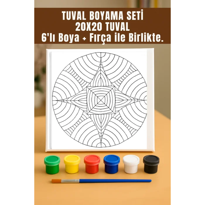 Daire Mandala Temalı | Tuval Seti – Atölye Etkinlik 20x20 Tuval (6’lı Boya + Fırça Dahil)
