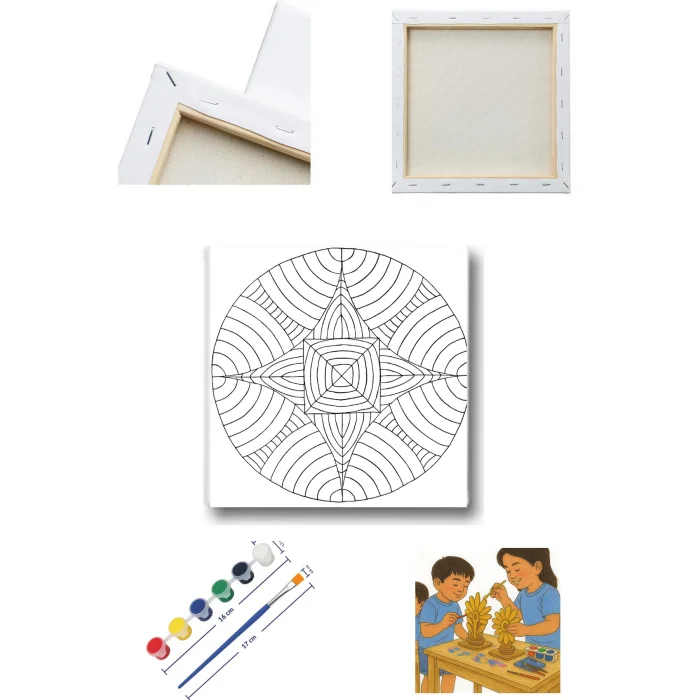 Daire Mandala Temalı | Tuval Seti – Atölye Etkinlik 20x20 Tuval (6’lı Boya + Fırça Dahil)