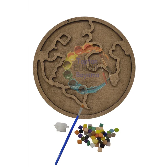 Dünya Mozaik Yapma Seti | MDF Mozaik Baz | Mozaik Taş Etkinlik Ürünü