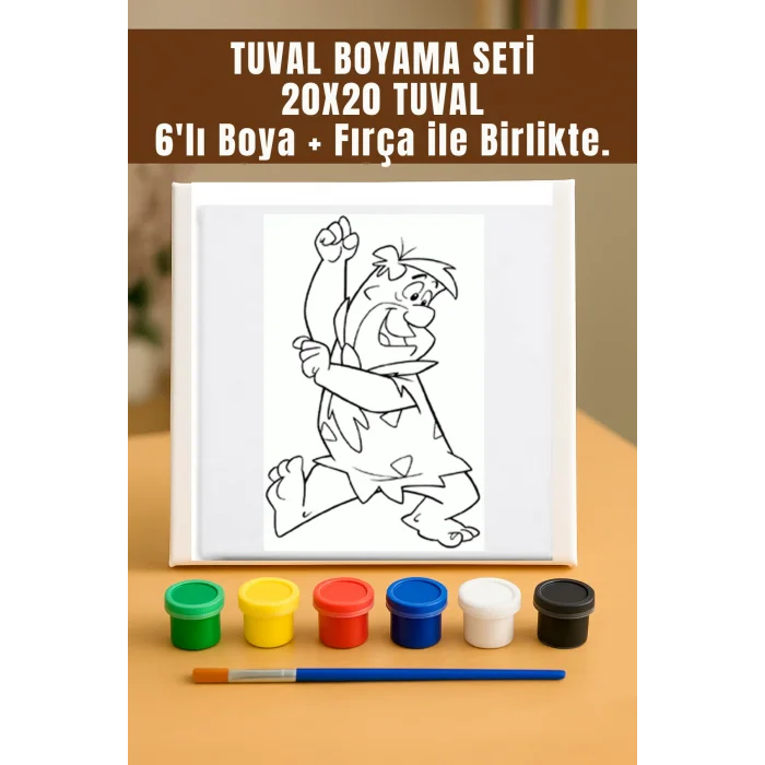 Fred Çakmaktaş 2 | Taş Devri | Tuval Seti – Atölye Etkinlik 20x20 Tuval (6’lı Boya + Fırça Dahil)