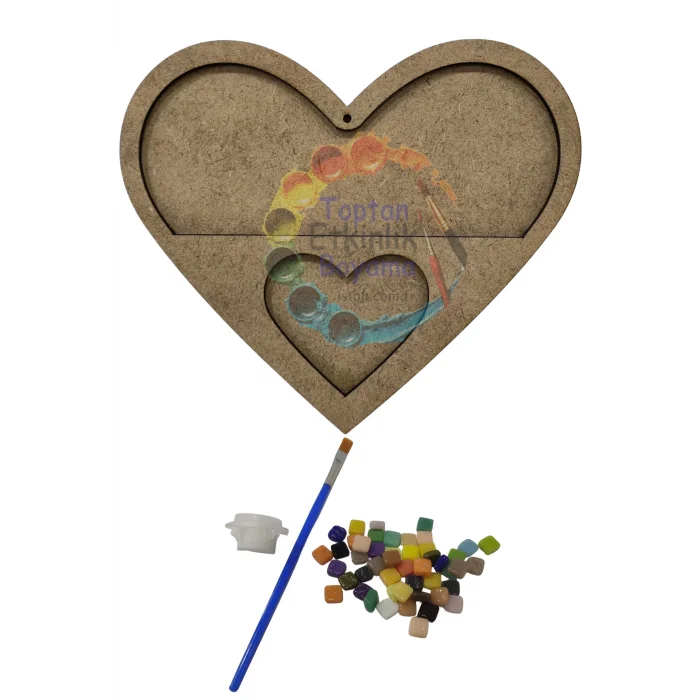 Kalp Mozaik Baz + Mozaik Taş Seti – Çocuklar İçin Eğitici ve Eğlenceli Mozaik Sanat Etkinliği | MDF Figürlü Toptan Ürün