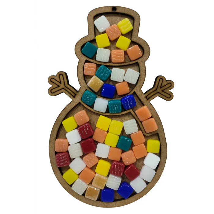 Kardan Adam Mozaik Seti – MDF Mozaik Baz ve Renkli Mozaik Taşları | Kış Etkinlikleri İçin Toptan