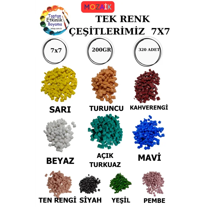 200 Gram Mozaik Taş – 7X7 mm | Mozaik Atölye Seti | Cam Mozaik