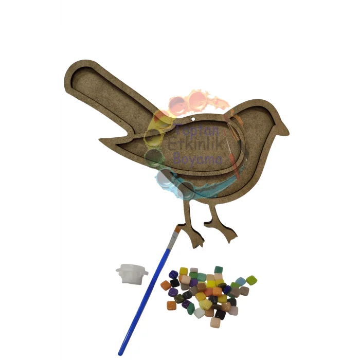 Oturan Kuş Mozaik Yapma Seti | MDF Mozaik Baz | Mozaik Taş Etkinlik Ürünü