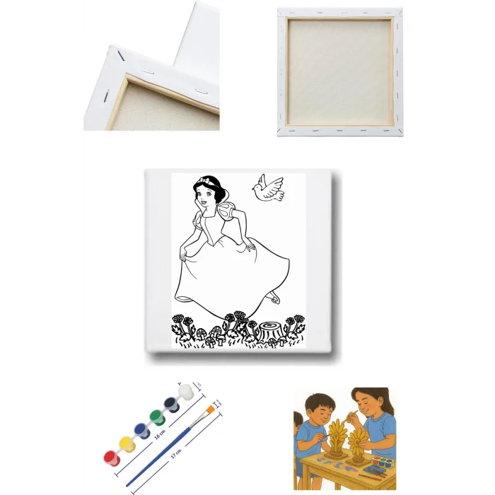 Pamuk Prenses 2 Temalı Tuval Seti | Atölye Etkinlik 20x20 Tuval (6’lı Boya + Fırça Dahil)