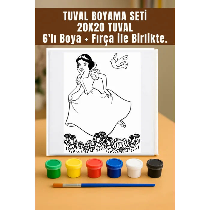 Pamuk Prenses 2 Temalı Tuval Seti | Atölye Etkinlik 20x20 Tuval (6’lı Boya + Fırça Dahil)