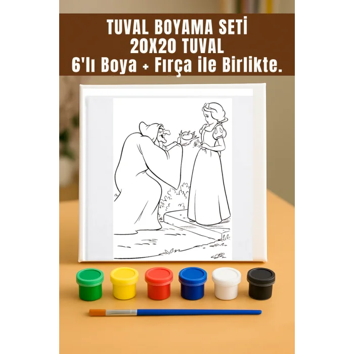 Pamuk Prenses 3 Temalı Tuval Seti | Atölye Etkinlik 20x20 Tuval (6’lı Boya + Fırça Dahil)