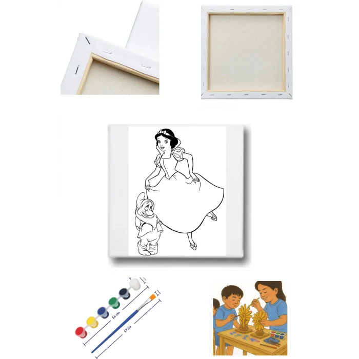 Pamuk Prenses Temalı Tuval Seti | Atölye Etkinlik 20x20 Tuval (6’lı Boya + Fırça Dahil)