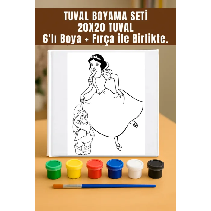 Pamuk Prenses Temalı Tuval Seti | Atölye Etkinlik 20x20 Tuval (6’lı Boya + Fırça Dahil)