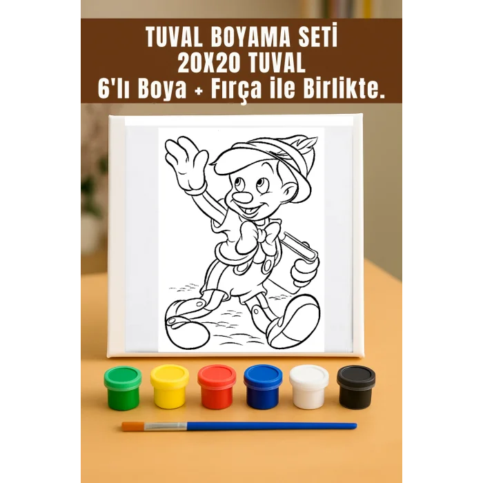 Pinokyo Tuval Seti | Atölye Etkinlik 20x20 Tuval (6’lı Boya + Fırça Dahil)