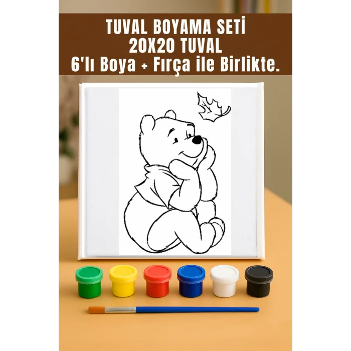 Wendy Pooh 2 Temalı Tuval Seti | Atölye Etkinlik 20x20 Tuval (6’lı Boya + Fırça Dahil)