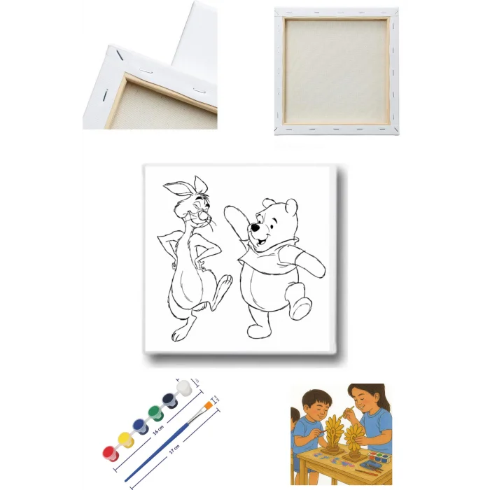 Pooh ve Rapid Temalı Tuval Seti | Atölye Etkinlik 20x20 Tuval (6’lı Boya + Fırça Dahil)