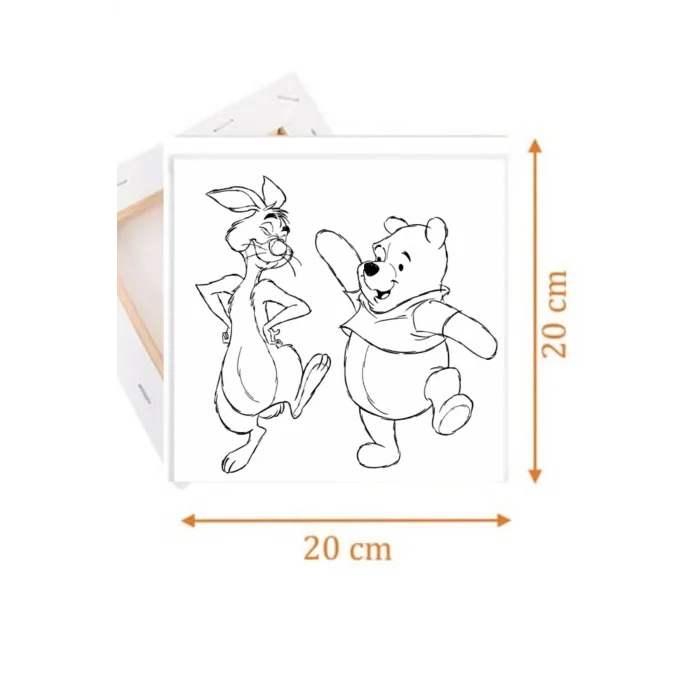 Pooh ve Rapid Temalı Tuval Seti | Atölye Etkinlik 20x20 Tuval (6’lı Boya + Fırça Dahil)