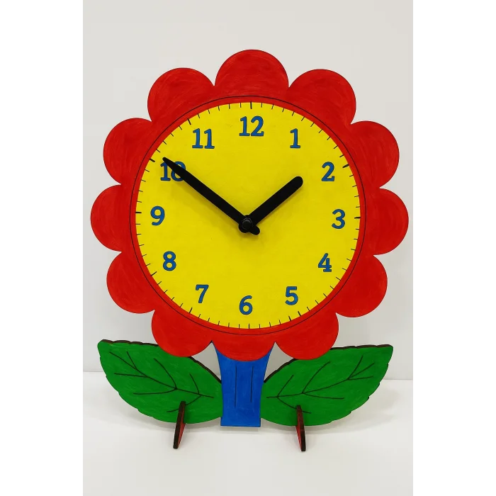 Saat Çiçek Ahşap Boyama Seti | Çocuklar İçin Eğitici Boyama ve Atölye Etkinliği | MDF Saat (Demonte)