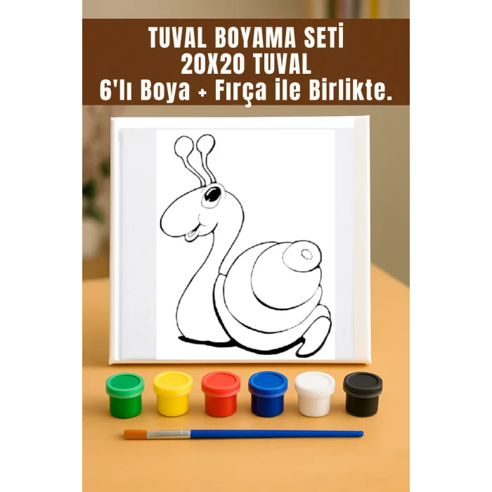 Salyangoz Temalı Tuval Seti | Atölye Etkinlik 20x20 Tuval (6’lı Boya + Fırça Dahil)