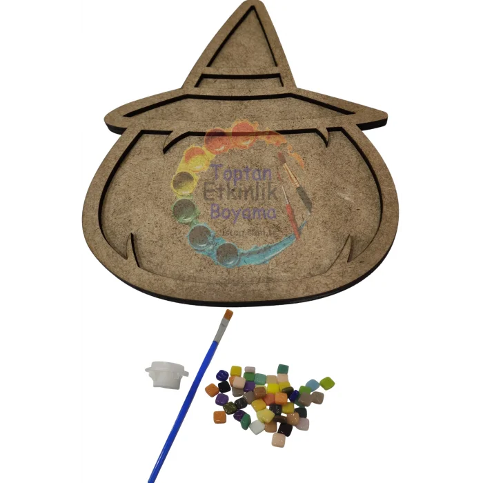 Şapkalı Balkabağı Mozaik Seti – Çocuklar İçin Eğlenceli Sanat Etkinliği | MDF Mozaik Baz