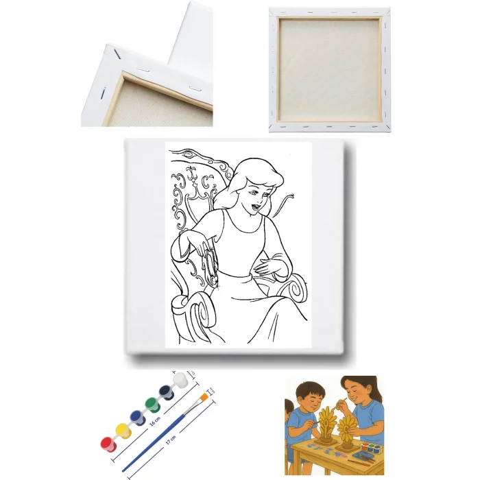 Sinderella 2 Tuval Seti | Atölye Etkinlik 20x20 Tuval (6’lı Boya + Fırça Dahil)