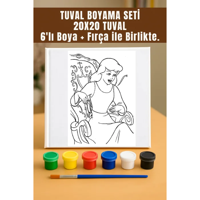 Sinderella 2 Tuval Seti | Atölye Etkinlik 20x20 Tuval (6’lı Boya + Fırça Dahil)
