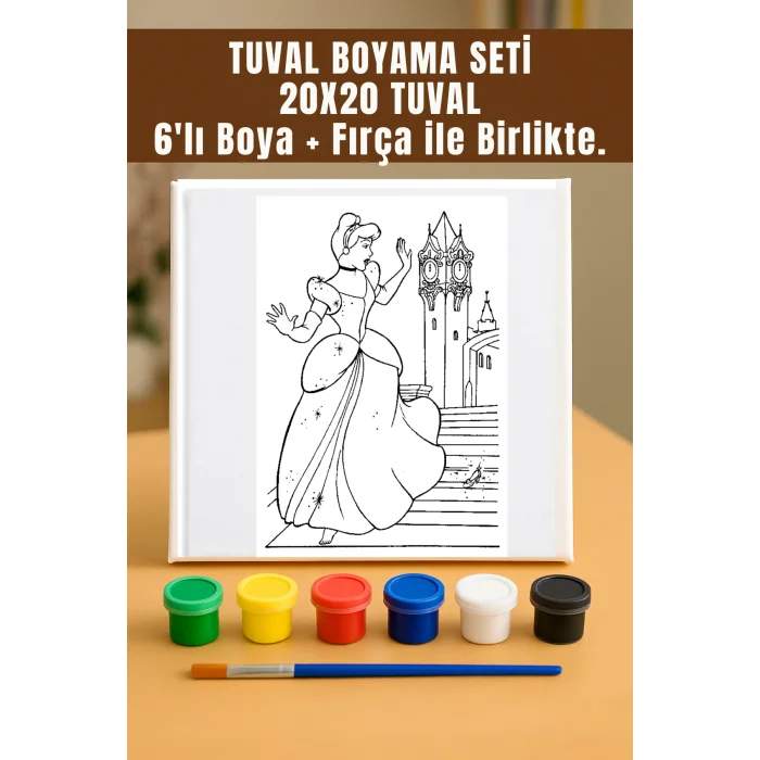 Sinderella Tuval Seti | Atölye Etkinlik 20x20 Tuval (6’lı Boya + Fırça Dahil)