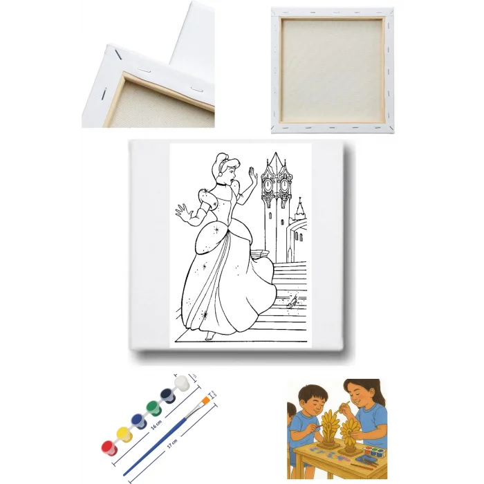 Sinderella Tuval Seti | Atölye Etkinlik 20x20 Tuval (6’lı Boya + Fırça Dahil)