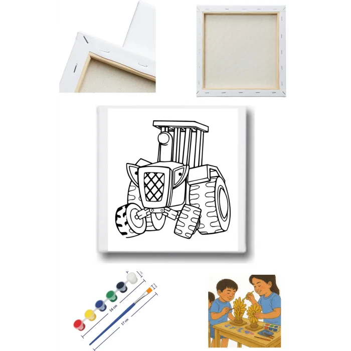 Traktör Tuval Seti | Atölye Etkinlik 20x20 Tuval (6’lı Boya + Fırça Dahil)