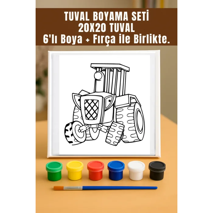 Traktör Tuval Seti | Atölye Etkinlik 20x20 Tuval (6’lı Boya + Fırça Dahil)