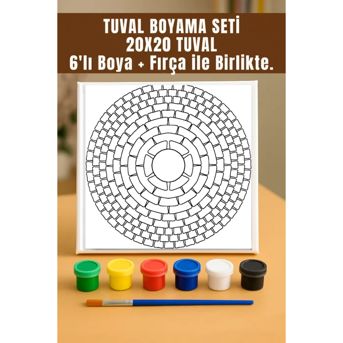 Tuğla Mandala Tuval Seti – Atölye Etkinlik 20x20 Tuval (6’lı Boya + Fırça Dahil)