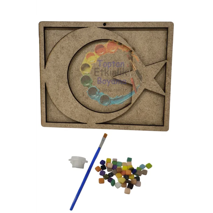 Türk Bayrağı Mozaik Baz + Mozaik Taş Seti – Ay Yıldız Figürlü Eğitici Sanat Etkinliği | Mozaik Çalışması