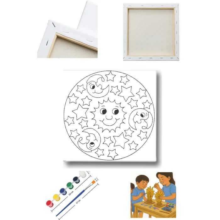 Tuval Boyama Seti – Ay ve Yıldız Temalı 20x20 Tuval (6’lı Boya + Fırça Dahil)