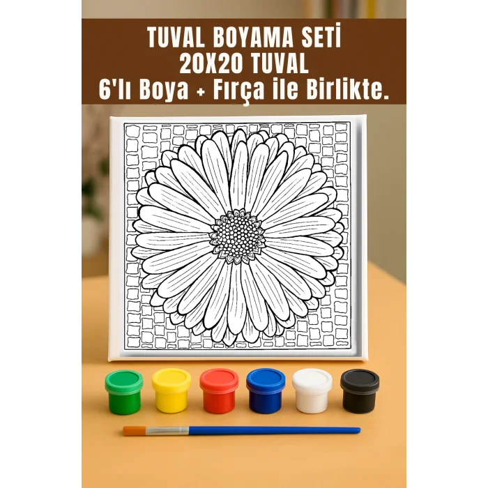 Tuval Boyama Seti – Çiçek Mandala Temalı 20x20 Tuval (6’lı Boya + Fırça Dahil)